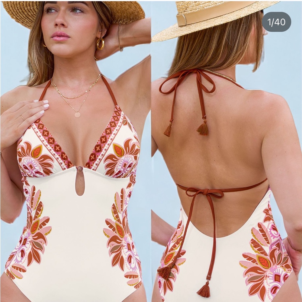 Floral V-Neck Keyhole One Piece Swinsuit